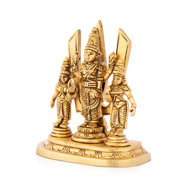 Balaji Idol With Sridevi Boodevi - 5 x 4.5 Inches | Antique Brass Idol/ Perumal Statue for Pooja