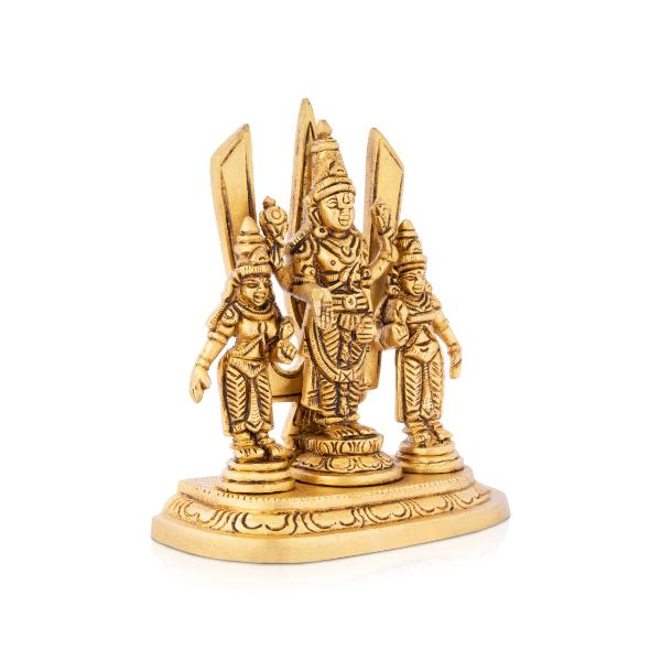 Balaji Idol With Sridevi Boodevi - 5 x 4.5 Inches | Antique Brass Idol/ Perumal Statue for Pooja