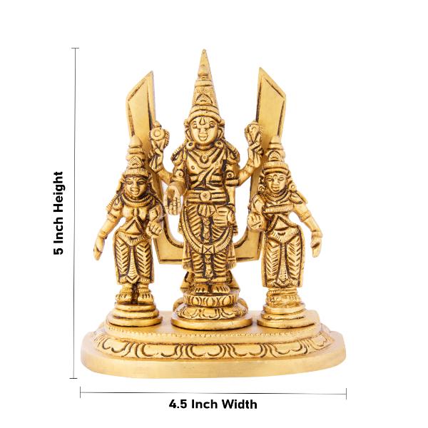 Balaji Idol With Sridevi Boodevi - 5 x 4.5 Inches | Antique Brass Idol/ Perumal Statue for Pooja
