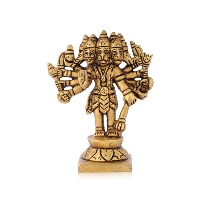 Panchamuga Hanuman Murti - 4 x 3 Inches | Anjaneya Statue/ Antique Brass Statue for Pooja/ 450 Gms Approx