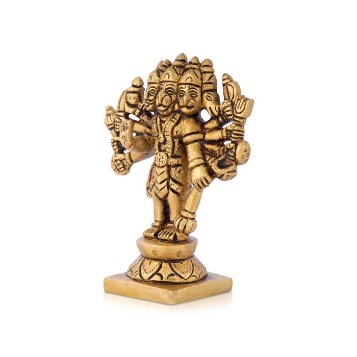 Panchamuga Hanuman Murti - 4 x 3 Inches | Anjaneya Statue/ Antique Brass Statue for Pooja/ 450 Gms Approx