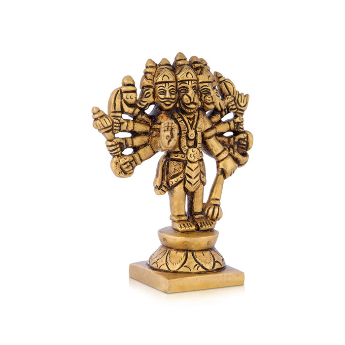 Panchamuga Hanuman Murti - 4 x 3 Inches | Anjaneya Statue/ Antique Brass Statue for Pooja/ 450 Gms Approx