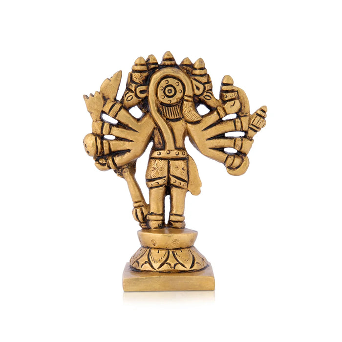 Panchamuga Hanuman Murti - 4 x 3 Inches | Anjaneya Statue/ Antique Brass Statue for Pooja/ 450 Gms Approx