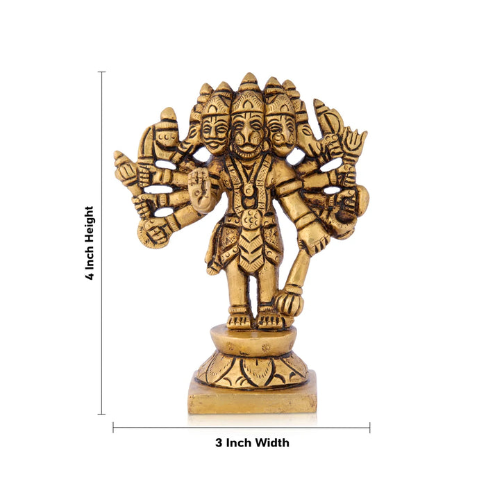 Panchamuga Hanuman Murti - 4 x 3 Inches | Anjaneya Statue/ Antique Brass Statue for Pooja/ 450 Gms Approx