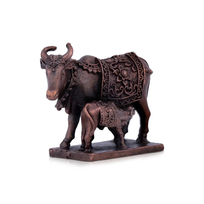 Kamdhenu Cow With Calf Idol With Base - 1.5 x 2 Inches | Copper Statue/ Cow And Calf Statue for Home Decor
