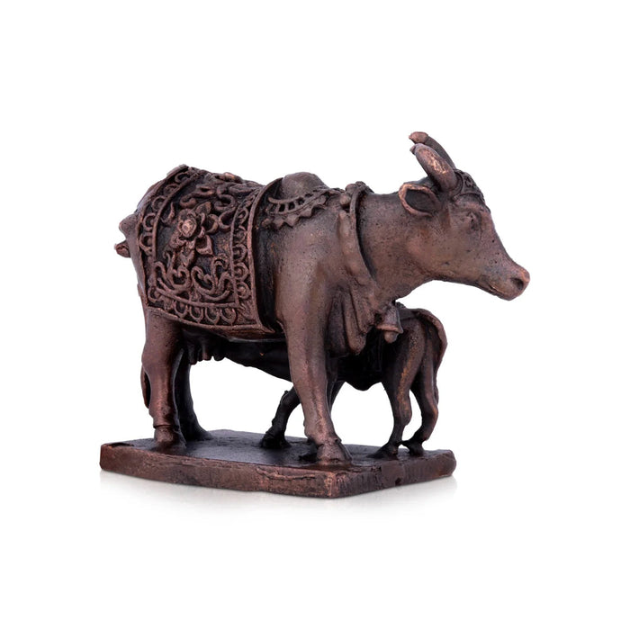 Kamdhenu Cow With Calf Idol With Base - 1.5 x 2 Inches | Copper Statue/ Cow And Calf Statue for Home Decor