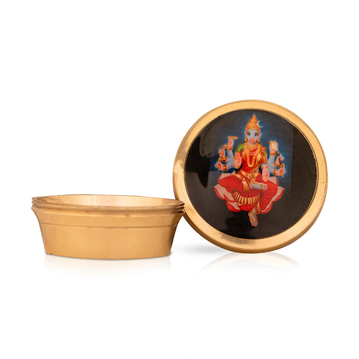Kumkum Box - 0.75 x 2 Inches | Brass Kumkum Bharani/ Sindoor Pot With Varahi Design Lid for Women
