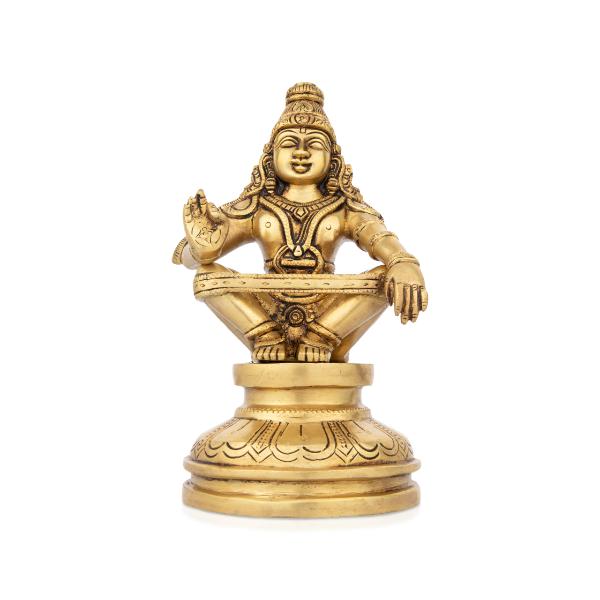 Ayyappa Idol Sitting On Base - 8.5 x 5 Inches | Antique Brass Idol/ Ayyappan Statue for Pooja
