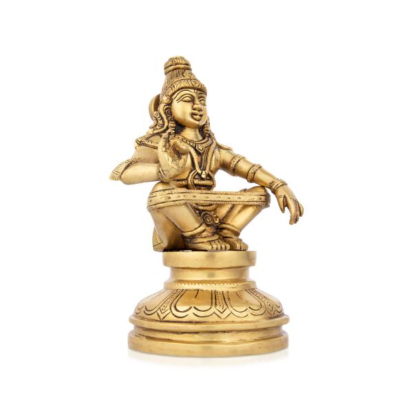 Ayyappa Idol Sitting On Base - 8.5 x 5 Inches | Antique Brass Idol/ Ayyappan Statue for Pooja