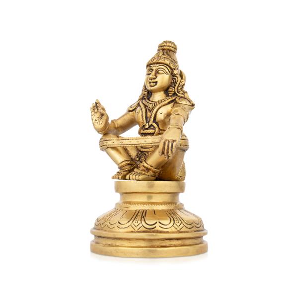 Ayyappa Idol Sitting On Base - 8.5 x 5 Inches | Antique Brass Idol/ Ayyappan Statue for Pooja