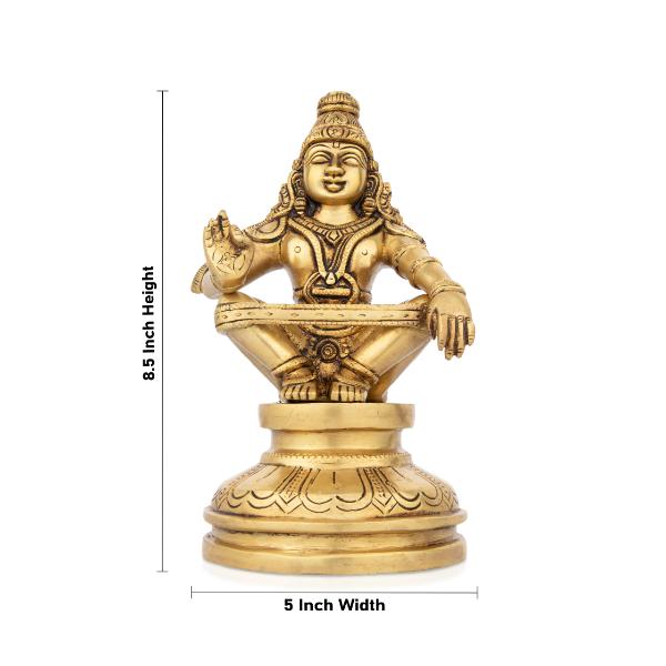 Ayyappa Idol Sitting On Base - 8.5 x 5 Inches | Antique Brass Idol/ Ayyappan Statue for Pooja