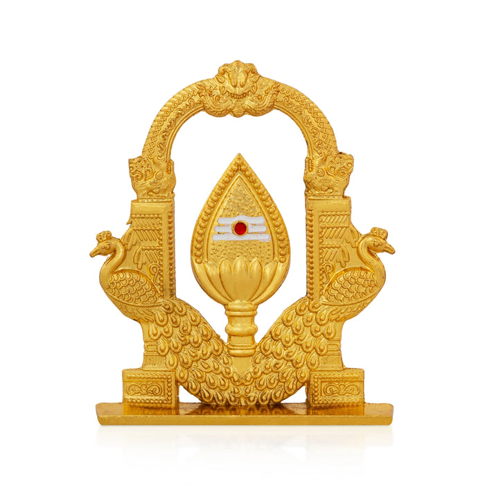 Vel Temple - 2.5 x 2 Inches | Golden Murugan Vel with Peacock Arch/ Decorative Vel Idol for Car Decor