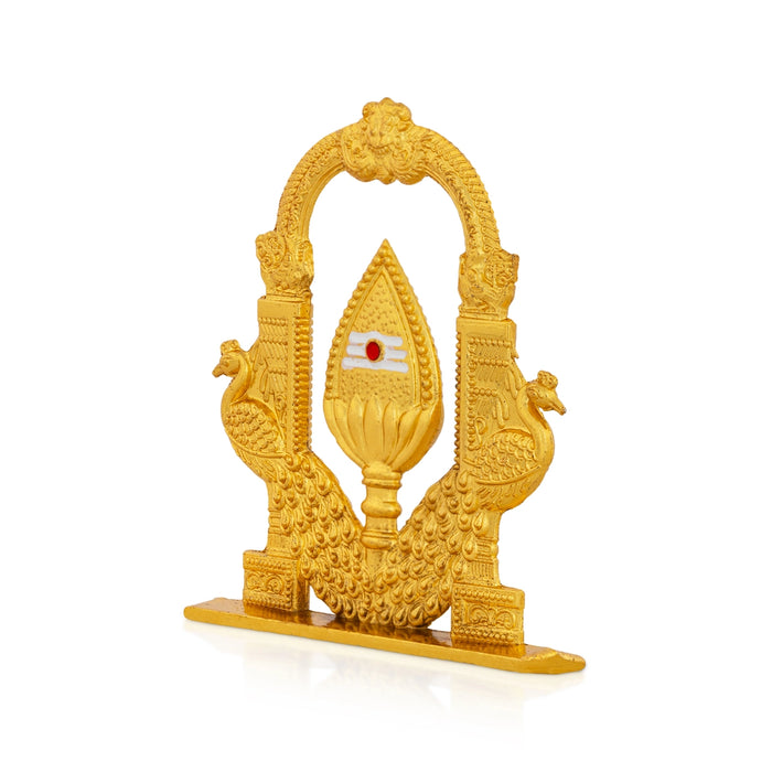 Vel Temple - 2.5 x 2 Inches | Golden Murugan Vel with Peacock Arch/ Decorative Vel Idol for Car Decor