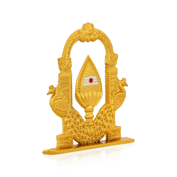 Vel Temple - 2.5 x 2 Inches | Golden Murugan Vel with Peacock Arch/ Decorative Vel Idol for Car Decor