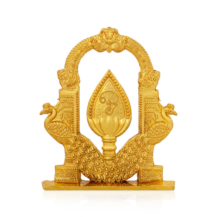 Vel Temple - 2.5 x 2 Inches | Golden Murugan Vel with Peacock Arch/ Decorative Vel Idol for Car Decor