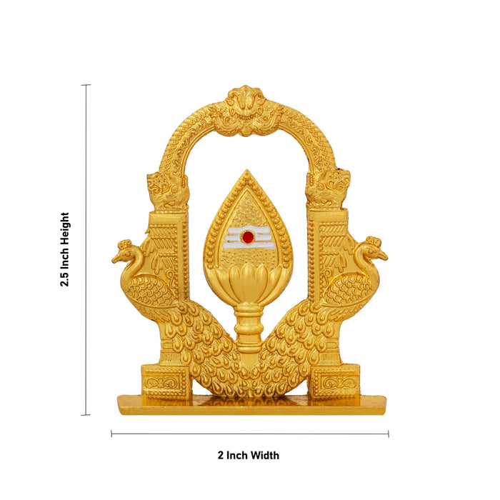 Vel Temple - 2.5 x 2 Inches | Golden Murugan Vel with Peacock Arch/ Decorative Vel Idol for Car Decor
