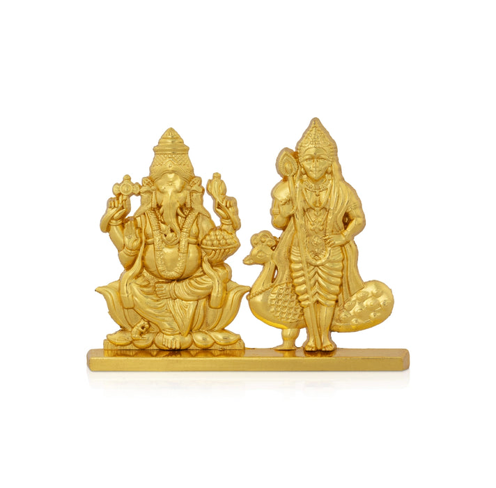 Ganesha Murugan Standing On Base - 2 x 2.5 Inches | Zinc Idol/ Vinayagar & Karthikeyan Statue For Car Decor