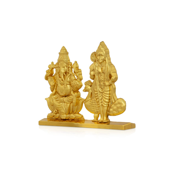 Ganesha Murugan Standing On Base - 2 x 2.5 Inches | Zinc Idol/ Vinayagar & Karthikeyan Statue For Car Decor