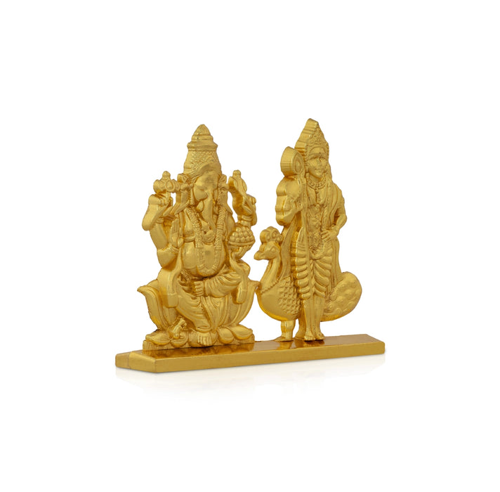 Ganesha Murugan Standing On Base - 2 x 2.5 Inches | Zinc Idol/ Vinayagar & Karthikeyan Statue For Car Decor