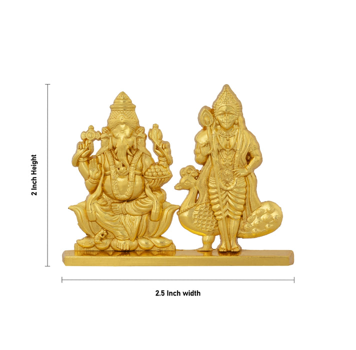 Ganesha Murugan Standing On Base - 2 x 2.5 Inches | Zinc Idol/ Vinayagar & Karthikeyan Statue For Car Decor