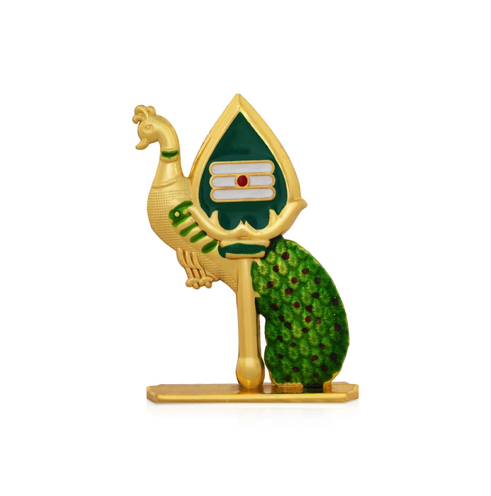 Peacock With Vel - 3 x 2 Inches | Zinc Vel/ Murugan Spear with Peacock For Table Decor & Car Dashboard