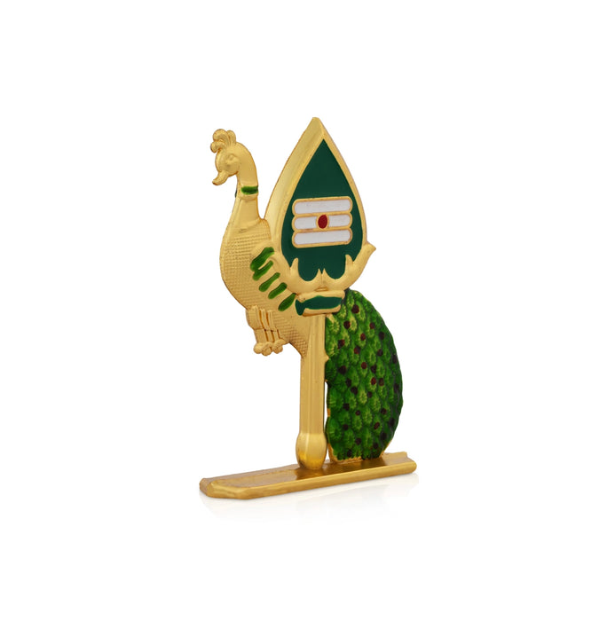 Peacock With Vel - 3 x 2 Inches | Zinc Vel/ Murugan Spear with Peacock For Table Decor & Car Dashboard