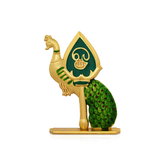 Peacock With Vel - 3 x 2 Inches | Zinc Vel/ Murugan Spear with Peacock For Table Decor & Car Dashboard