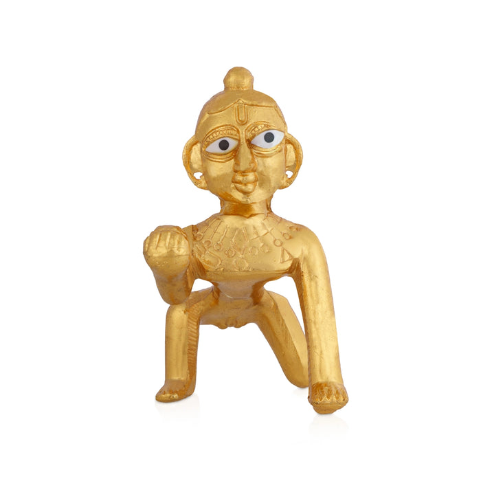 Crawling Krishna Idol - 3 x 3 Inches | Gold Polish Idol/ Laddu Gopal Statue For Pooja