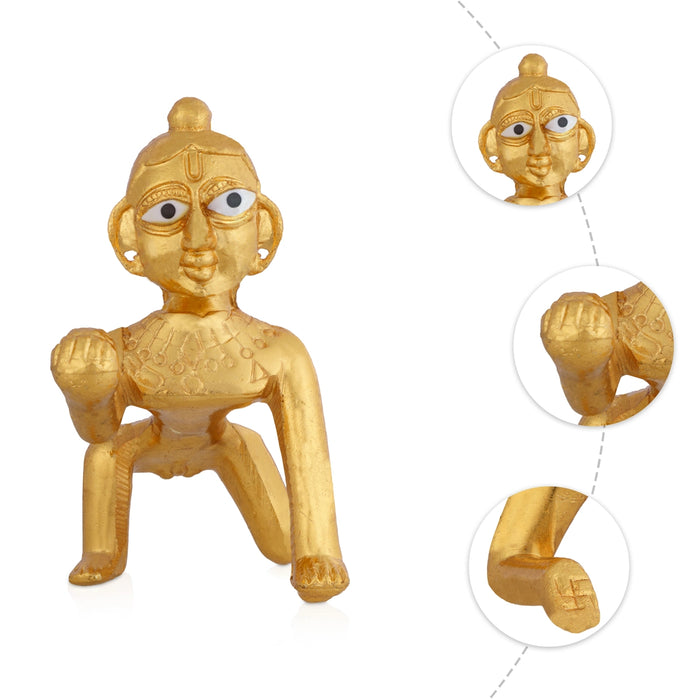 Crawling Krishna Idol - 3 x 3 Inches | Gold Polish Idol/ Laddu Gopal Statue For Pooja
