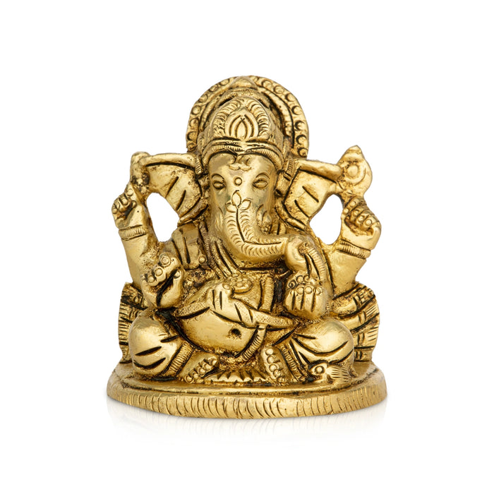 Ganesh Murti Sitting On Base - 3.5 x 2.5 Inches | Ganpati Murti/ Antique Brass Idol for Pooja