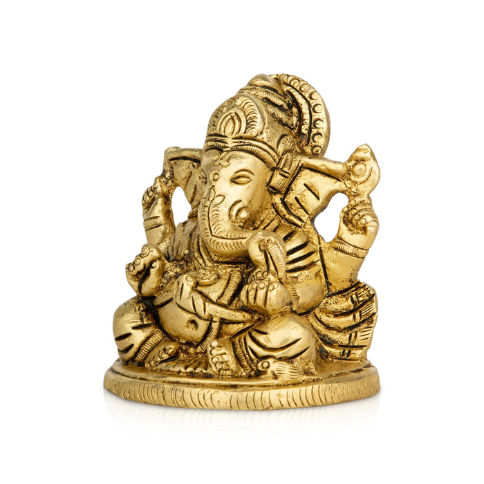 Ganesh Murti Sitting On Base - 3.5 x 2.5 Inches | Ganpati Murti/ Antique Brass Idol for Pooja