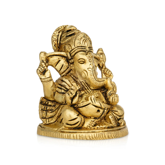 Ganesh Murti Sitting On Base - 3.5 x 2.5 Inches | Ganpati Murti/ Antique Brass Idol for Pooja