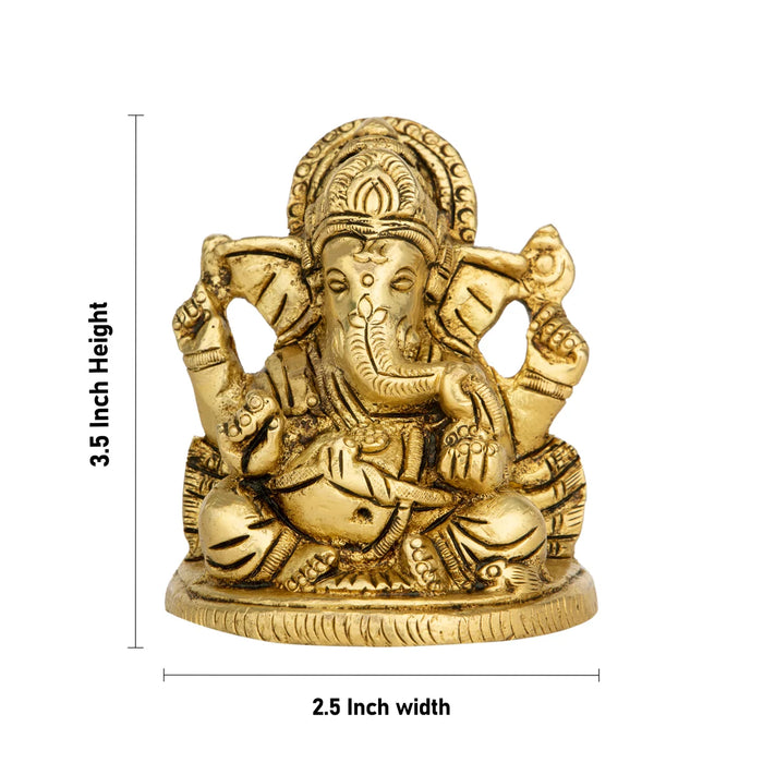 Ganesh Murti Sitting On Base - 3.5 x 2.5 Inches | Ganpati Murti/ Antique Brass Idol for Pooja