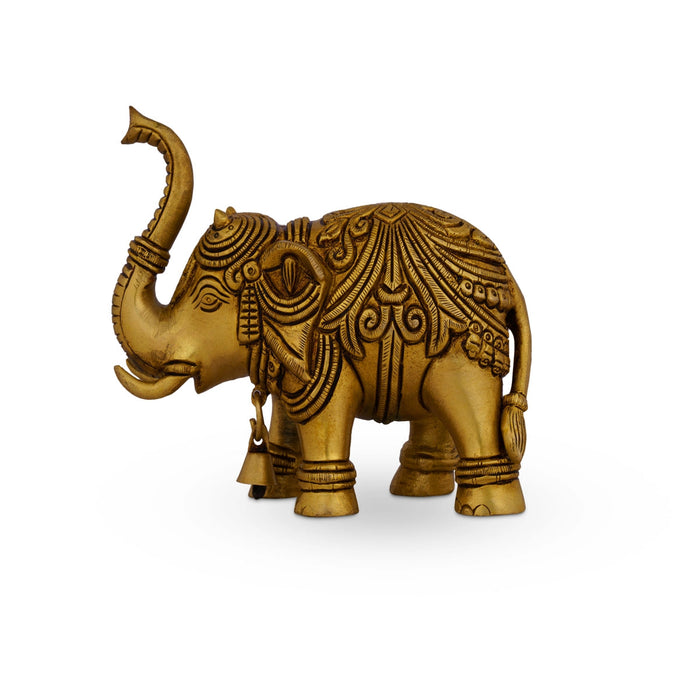 Elephant Statue - 4.5 X 5.5 Inches | Antique Brass Idol/ Elephant Sculpture/ Elephant Idol For Home & Vastu