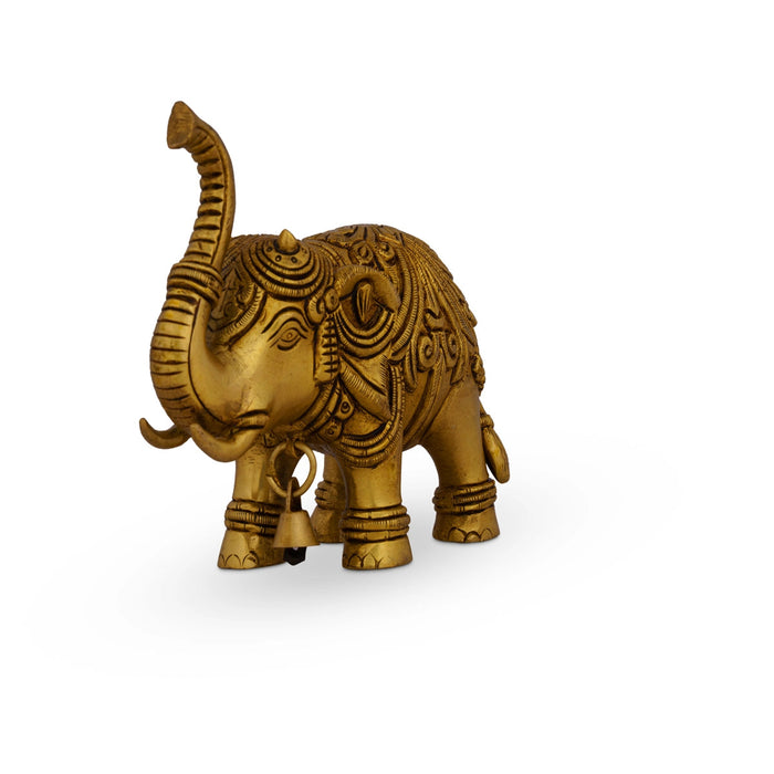 Elephant Statue - 4.5 X 5.5 Inches | Antique Brass Idol/ Elephant Sculpture/ Elephant Idol For Home & Vastu