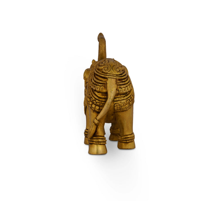 Elephant Statue - 4.5 X 5.5 Inches | Antique Brass Idol/ Elephant Sculpture/ Elephant Idol For Home & Vastu