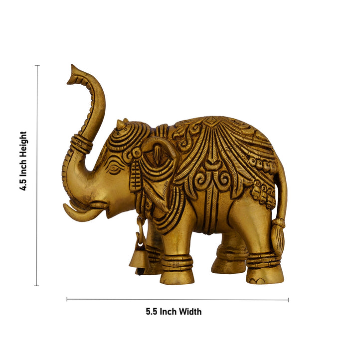 Elephant Statue - 4.5 X 5.5 Inches | Antique Brass Idol/ Elephant Sculpture/ Elephant Idol For Home & Vastu