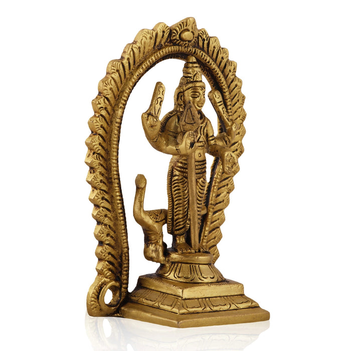 Balamurugan Statue With Peacock - 5 x 3.25 Inches | Antique Brass Idol/ Kartikeya Statue With Arch for Pooja