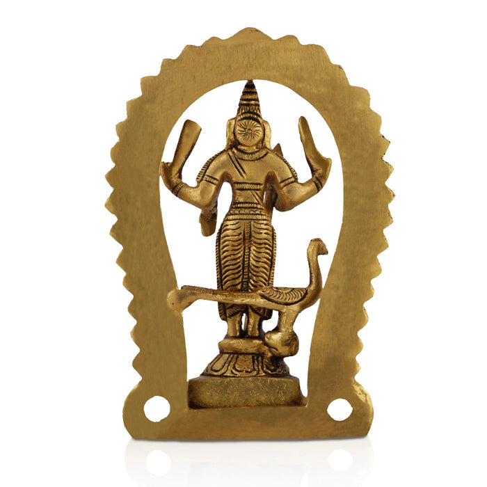 Balamurugan Statue With Peacock - 5 x 3.25 Inches | Antique Brass Idol/ Kartikeya Statue With Arch for Pooja