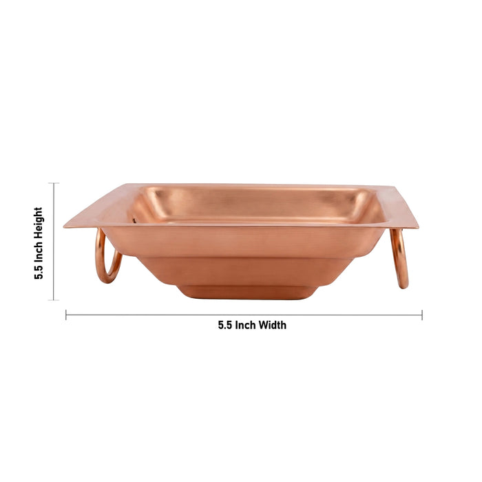 Havan Kund Without Stand - 5.5 x 5.5 Inches  | Copper Agnihotra/ Hawan Kund With Handle For Yajna And Homam