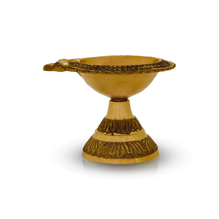 Brass Laxmi Kuber Deep With Stand - 1.25 x 1.75 Inches | Brass Lamp/ Lakshmi Kubera Vilakku for Pooja
