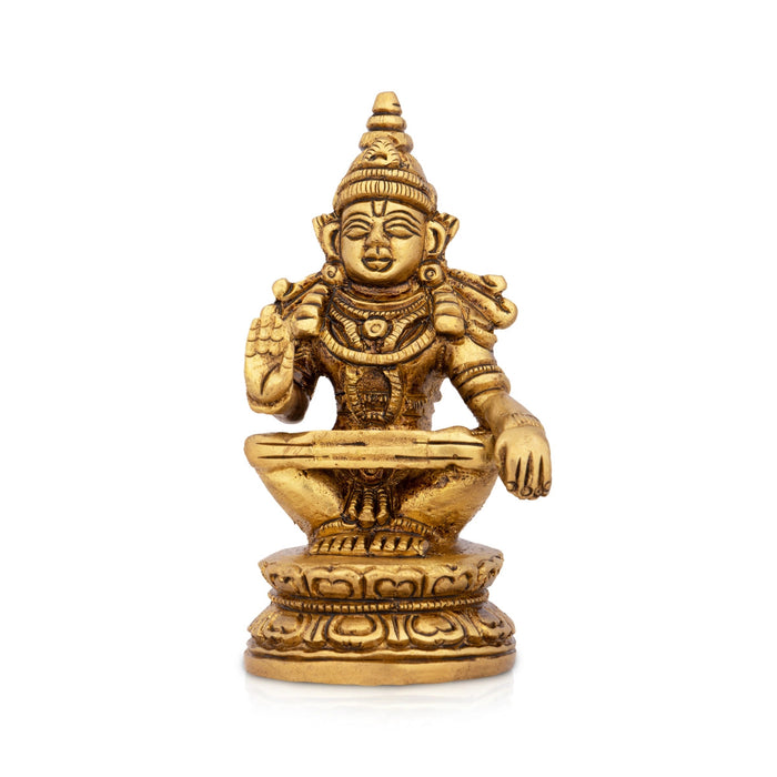 Ayyappa Idol Sitting On Base - 3.25 x 1.5 Inches | Antique Brass Idol/ Ayyappan Statue for Pooja