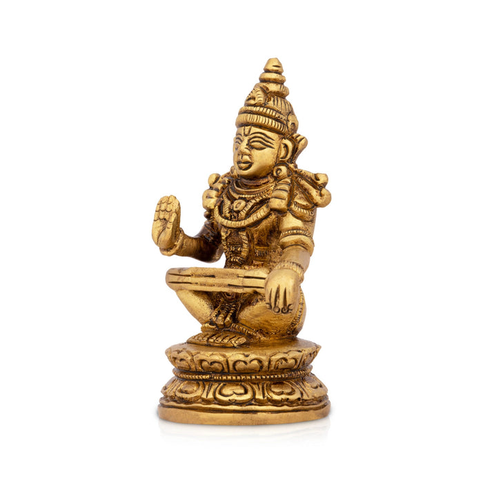 Ayyappa Idol Sitting On Base - 3.25 x 1.5 Inches | Antique Brass Idol/ Ayyappan Statue for Pooja