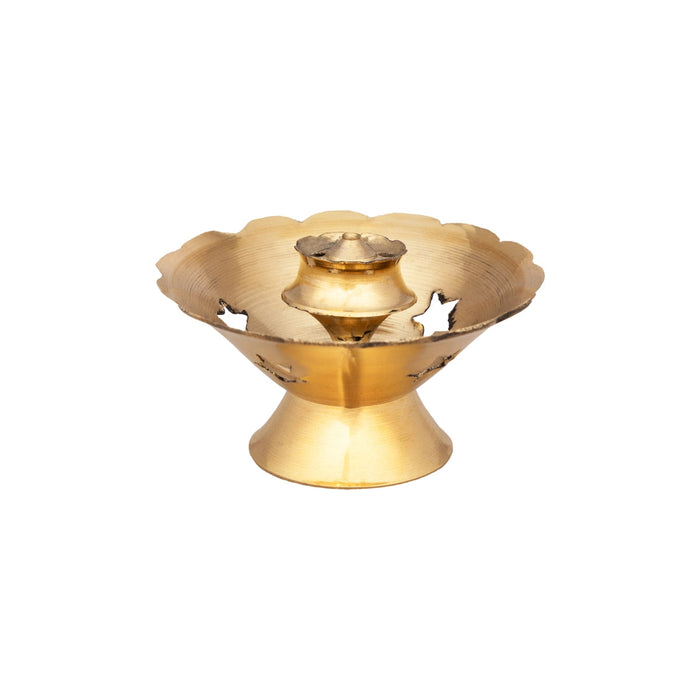 Flower Design Incense Holder With Base - 1 x 2.25 Inches | Brass Agarbathi Stand/ Agarbatti Stand for Pooja