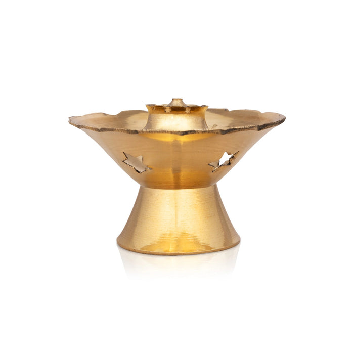 Flower Design Incense Holder With Base - 1.5 x 2.5 Inches | Brass Agarbathi Stand/ Agarbatti Stand for Pooja