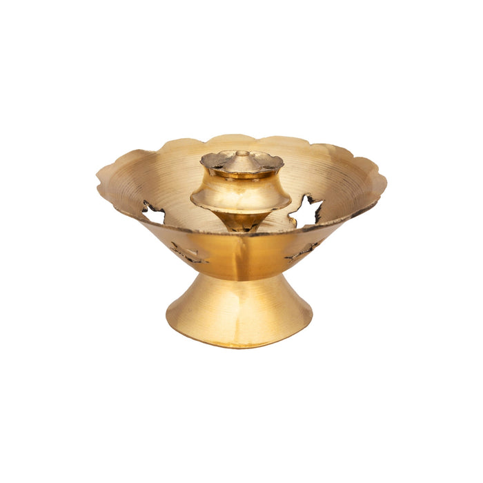 Flower Design Incense Holder With Base - 1.5 x 2.5 Inches | Brass Agarbathi Stand/ Agarbatti Stand for Pooja