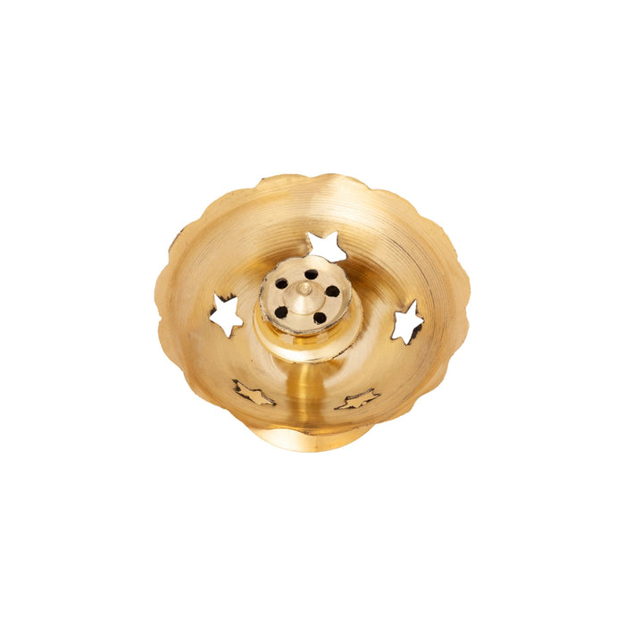 Flower Design Incense Holder With Base - 1.5 x 2.5 Inches | Brass Agarbathi Stand/ Agarbatti Stand for Pooja