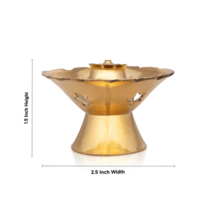 Flower Design Incense Holder With Base - 1.5 x 2.5 Inches | Brass Agarbathi Stand/ Agarbatti Stand for Pooja