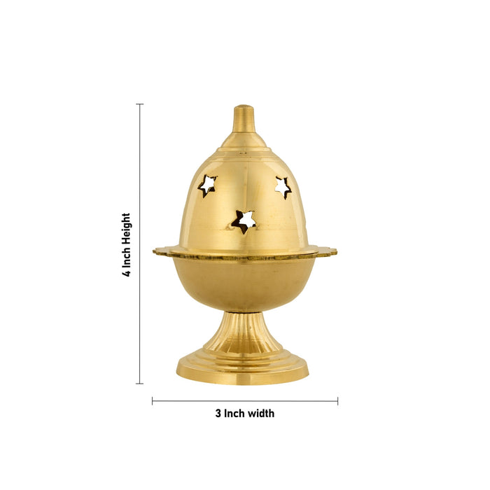 Amar Deep With Base - 4 x 3 Inches | Brass Lamp/ Brass Pooja Diya/ Brass Deepam Star Design Lid for Home