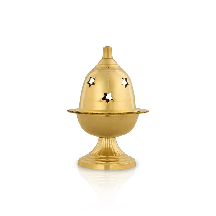 Amar Deep With Base - 4 x 3 Inches | Brass Lamp/ Brass Pooja Diya/ Brass Deepam Star Design Lid for Home